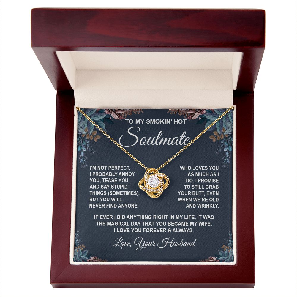 Soulmate Necklace Gifts from Husband, Anniversary Gifts for Wife from Husband, Wife Valentine Gifts from Husband, To My Wife Necklace Message Card and Necklace Gifts Box Gift Box Styles on Birthday, Wedding, Anniversary, Valentine Love knot Thang