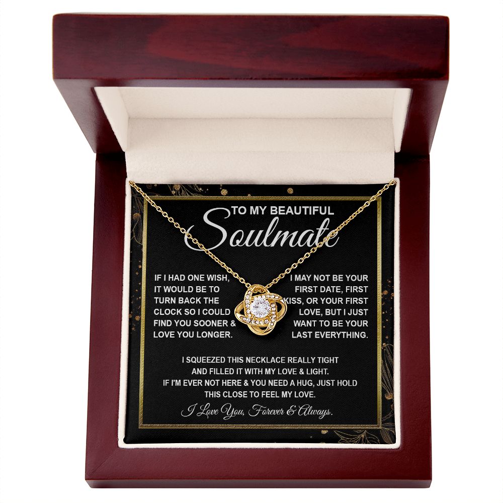 To My Beautiful Soulmate Necklace, Soulmate Jewelry For Women, Wife Necklace From Husband, Soulmate Gifts For Her, To My Future Soulmate Necklace Message Card and Necklace Gifts Box Gift Box Styles on Birthday, Wedding, Anniversary, Valentine Love knot Th