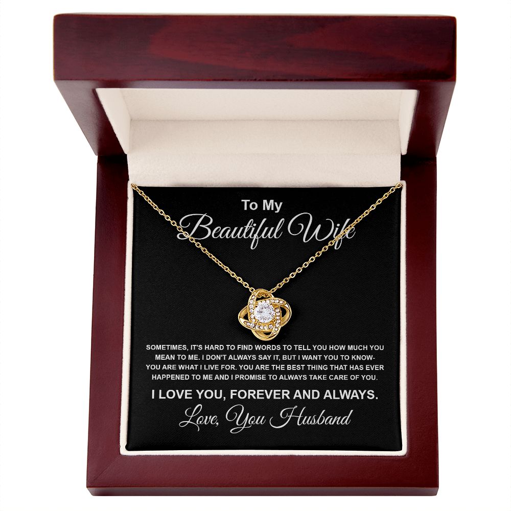 To My Beautiful Wife Necklace From Husband Pendant Jewelry with Message Card and Box Necklaces for Women Valentines Day Happy Anniversary Present for Birthday Merry Christmas for Wife Love knot Thang