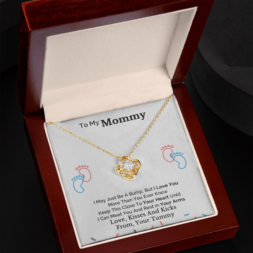 New Mom Gift Jewelry, To My Mommy Mom to Be Baby Feet Heart Pendant Necklace, Expecting Mother Pregnancy Gift Set, Baby Shower Gift, Mothers day Gift, Mom Necklace, Perfect Mother's Day Gift For New Mom LOVE KNOT
