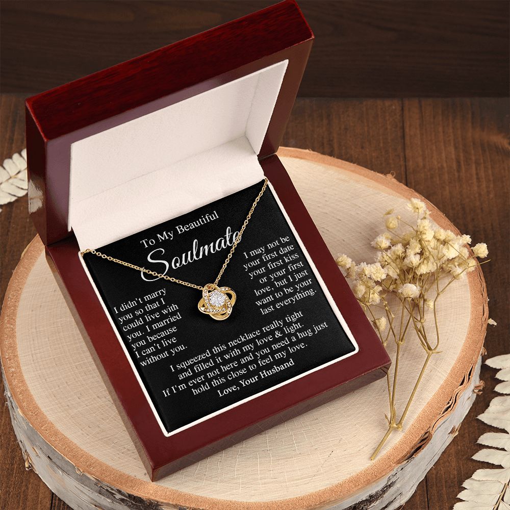 Soulmate Necklace Gift From Husband, Anniversary Romantic Gifts for Wife from Husband, Soulmate Birthday Gifts Message Card and Necklace Gifts Box Gift Box Styles on Birthday, Wedding, Anniversary, Valentine Love knot Thang
