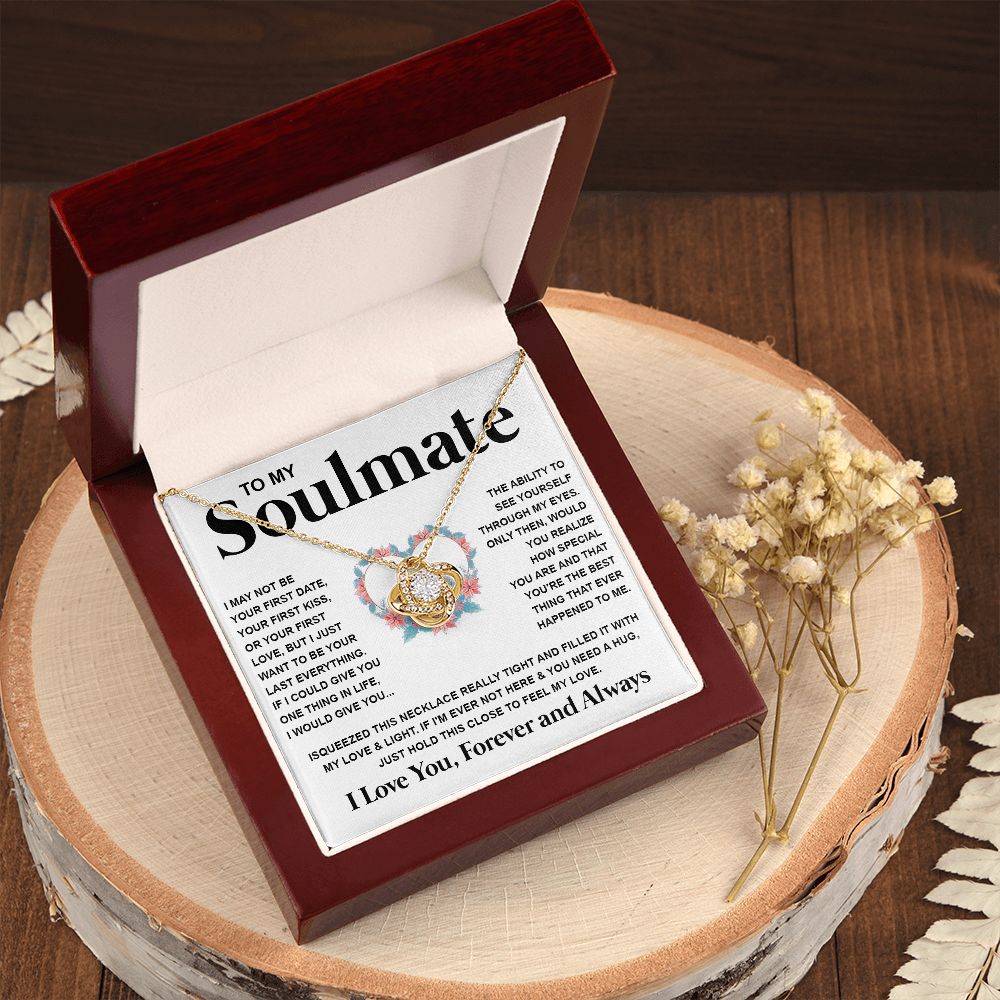 Couples Gifts Necklace To My Soulmate Necklace Valentine Christmas Jewelry Romantic Gifts For My Wife Pendant Jewelry with Message Card and Box Necklaces for Women Valentines Day Happy Anniversary Wedding Present Love knot Thang