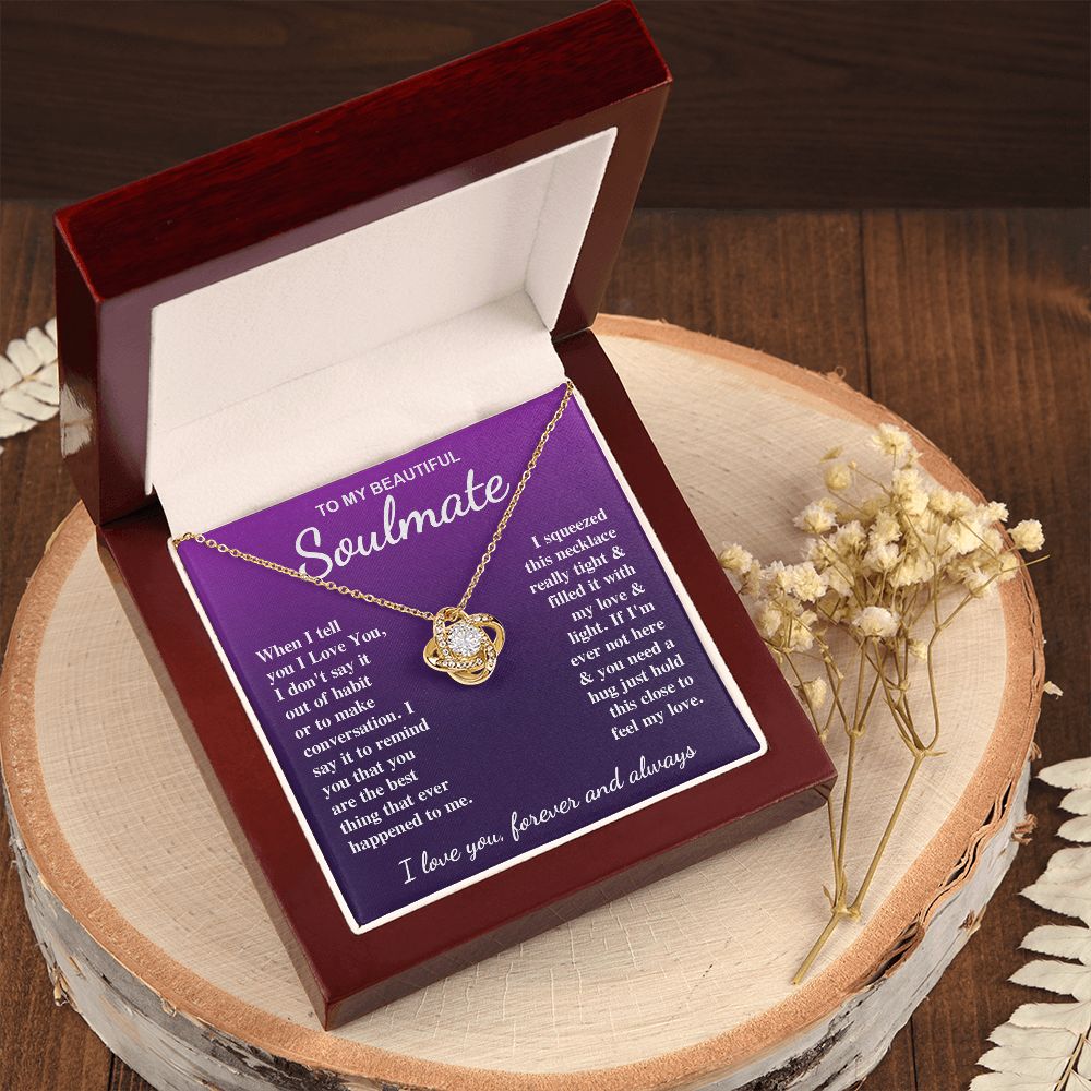 To My Beautiful Soulmate Necklace Gift for Her, Soulmate for Wife Birthday Gifts from Husband, Valentine for Women, Soulmate Gifts, Message Card and Necklace Gifts Box Gift Box Styles on Birthday, Wedding, Anniversary, Valentine Love knot Thang