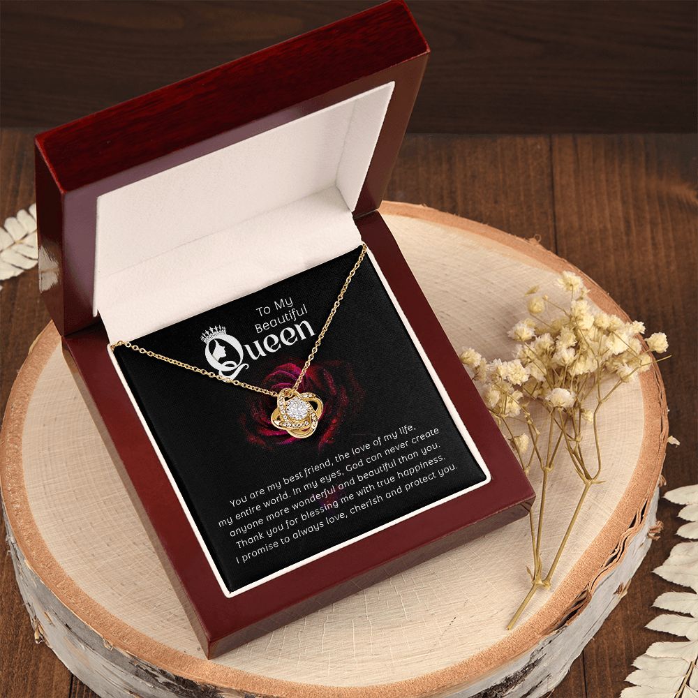 Couples Gifts, Beautiful Queen Necklace Gifts From Husband, Wedding Anniversary Jewelry For Wife From Husband, Wife Birthday From Husband, To My Soulmate Message Card and Gift Box styles On Birthday, Christmas, Anniversary  Love knot Thang