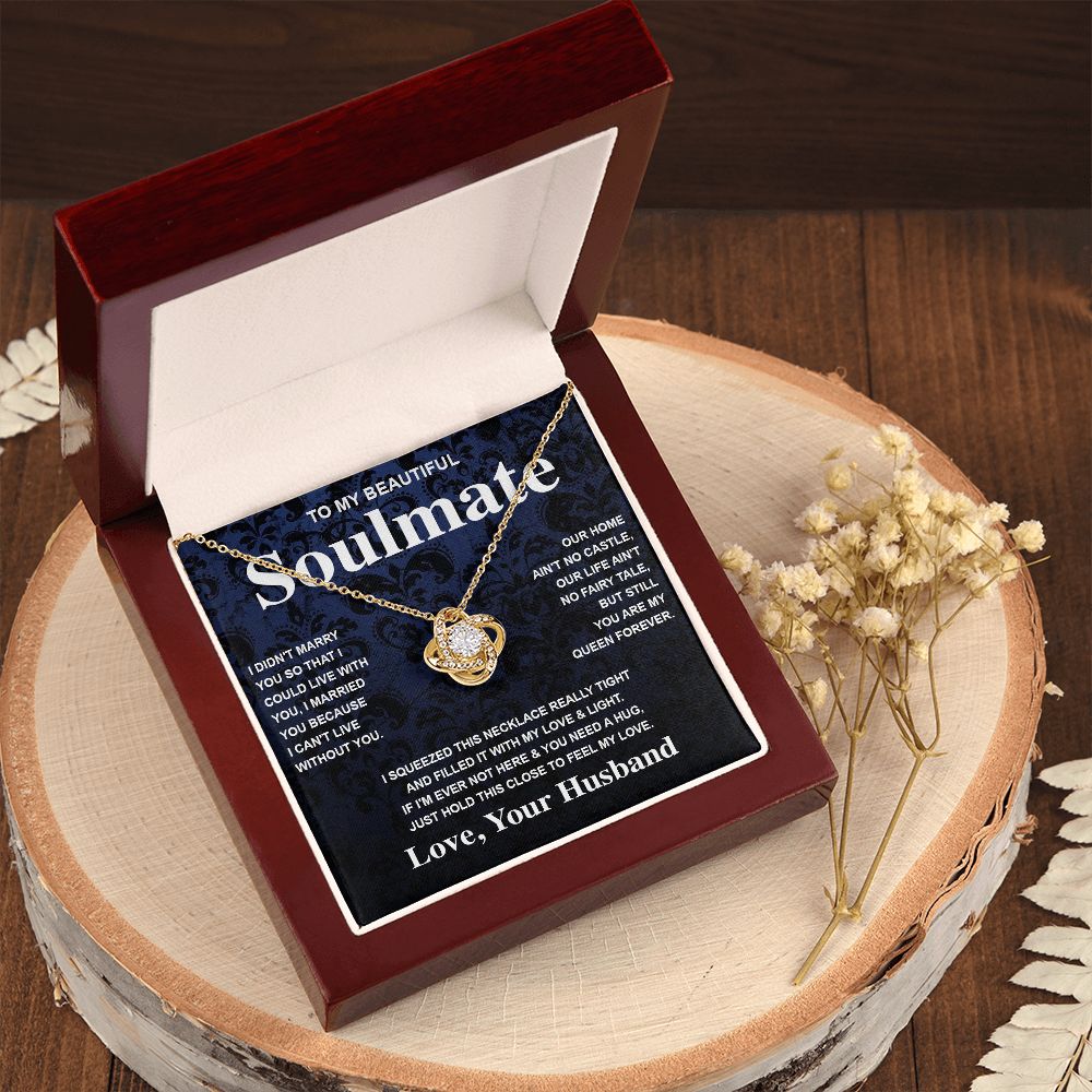 Soulmate Necklace Gift From Husband To My Badass Wife Valentines Day Anniversary Jewelry with Message Card and Gift Box. Gift for Wife. Necklace Gift Set for Wife Message Card and Necklace Gifts Box Gift Box Styles Love knot Thang