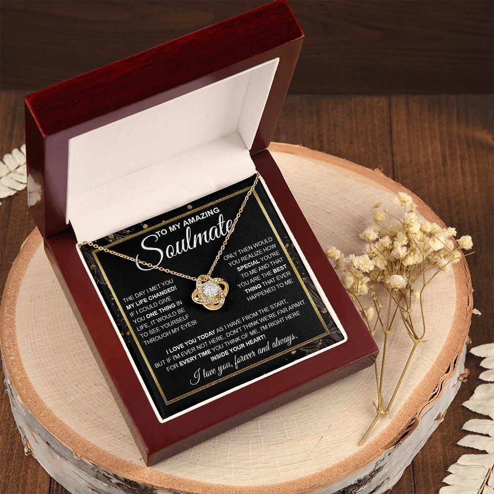 To My Amazing Solmate Necklace Gift From Husband To My Badass Wife Pendant Valentine Jewelry with Message Card and Gift Box. Gift for Wife. Necklace Gift Set for Wife Necklace Gifts Box Gift Box Styles Love knot Thang