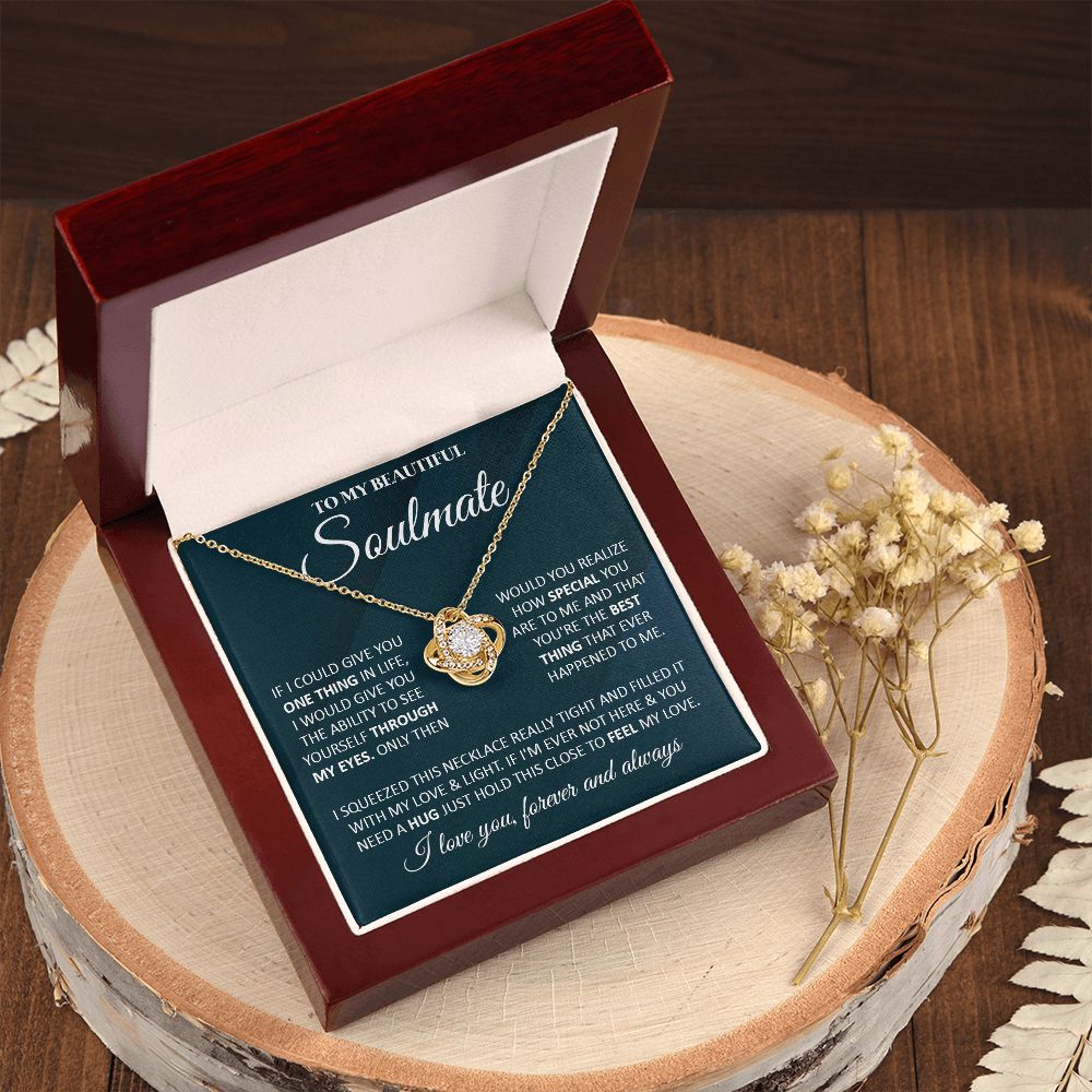 Couples Gifts, To My Beautiful Soulmate Necklace From Husband, Valentine For Wife From Husband, Wife Wedding From Husband, To My Wife, Necklace Custom Name Message Card and Gift Box Styles on Birthday, Christmas, Wedding, Anniversary Love knot Thang