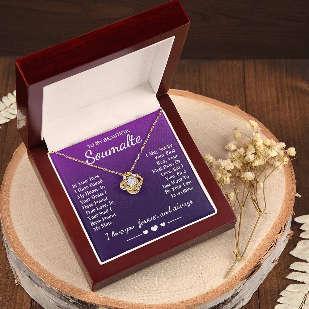To My Beautiful Soulmate Necklace Gift, Soulmate for Wife Birthday Gifts from Husband, Valentine for Women, Soulmate Gifts, Message Card and Necklace Gifts Box Gift Box Styles on Birthday, Wedding, Anniversary, Valentine Love knot Thang