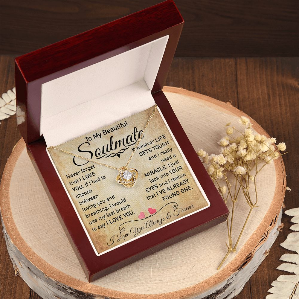 My Beautiful Soulmate Necklace Future Wife Gifts, Promise Necklace For Her, Fiance Gifts For Her, Valentine Gifts For Soulmate From Husband With Message Card Box LED, Soulmate Necklace For Women, To My Wife Necklace Love knot Thang