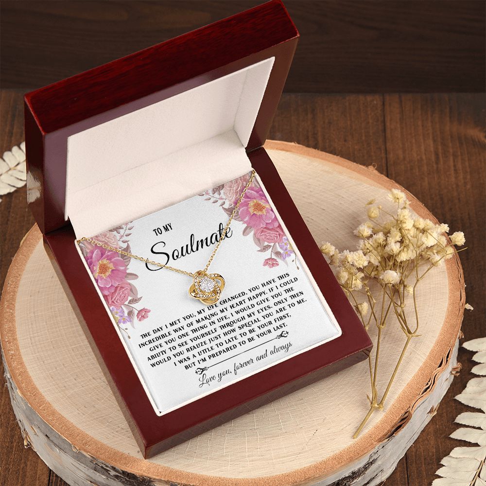 To My Soulmate Necklace, Necklaces For Wife from Husband, Soulmate Necklace to My Beautiful Wife, Necklace For Soulmate with Message Card and Necklace Gift Box Gift Box Styles on Birthday, Christmas, Wedding, Anniversary Love knot Thang