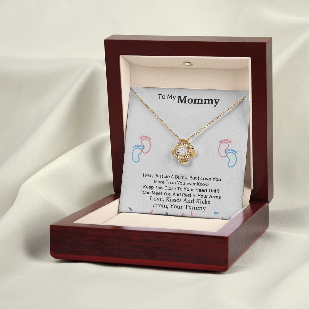 New Mom Gift Jewelry, To My Mommy Mom to Be Baby Feet Heart Pendant Necklace, Expecting Mother Pregnancy Gift Set, Baby Shower Gift, Mothers day Gift, Mom Necklace, Perfect Mother's Day Gift For New Mom LOVE KNOT