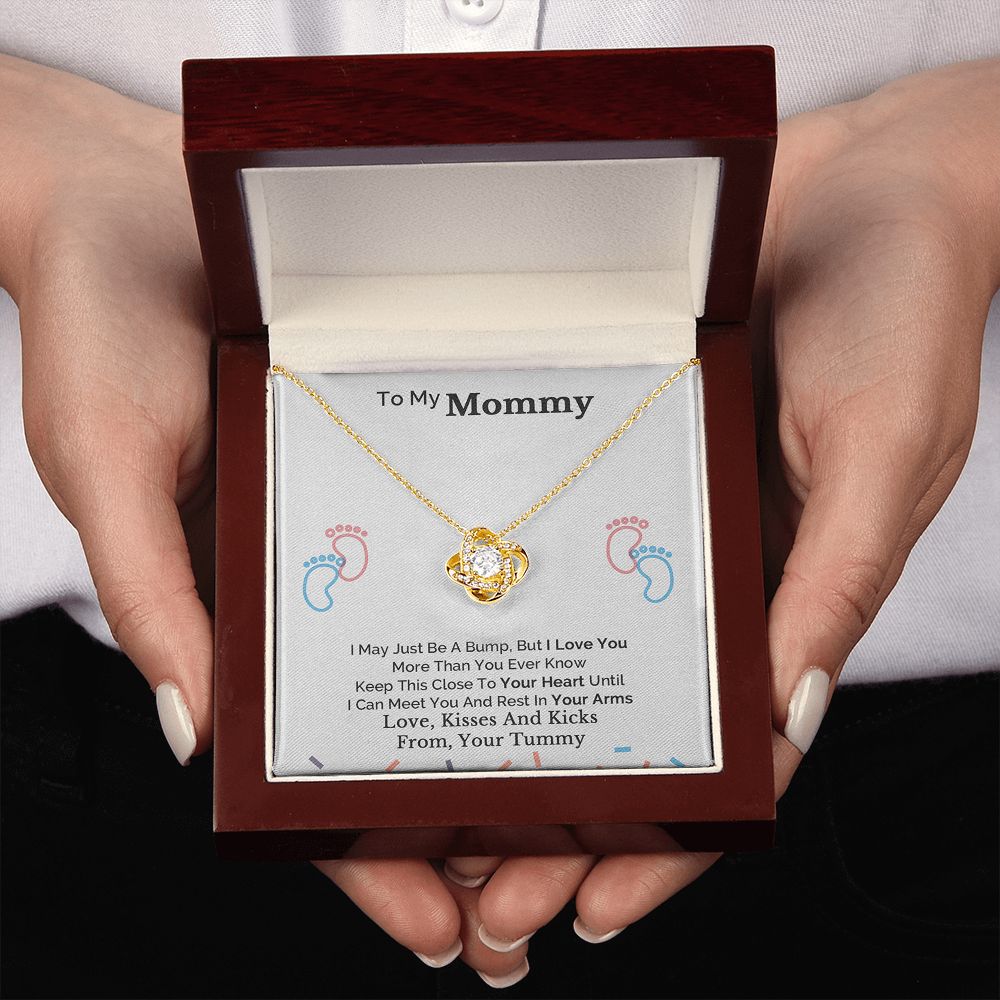 New Mom Gift Jewelry, To My Mommy Mom to Be Baby Feet Heart Pendant Necklace, Expecting Mother Pregnancy Gift Set, Baby Shower Gift, Mothers day Gift, Mom Necklace, Perfect Mother's Day Gift For New Mom LOVE KNOT