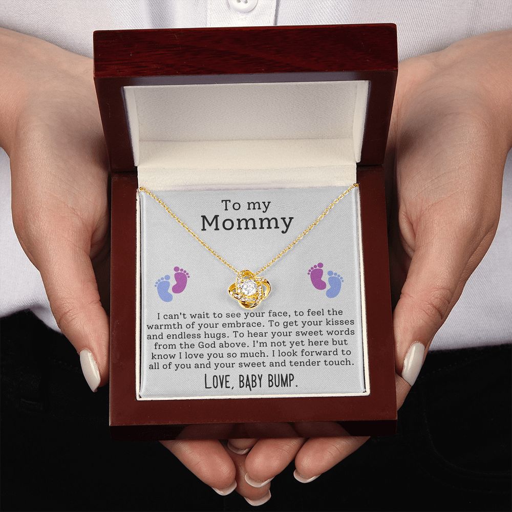 New Mom Gift Jewelry, To My Mommy Mom to Be Baby Feet Heart Pendant Necklace, Baby Shower Gift, Expecting Mother Pregnancy Gift Set, Mothers day Gift, Mom Necklace, Perfect Mother's Day Gift For New Mom LOVE KNOT