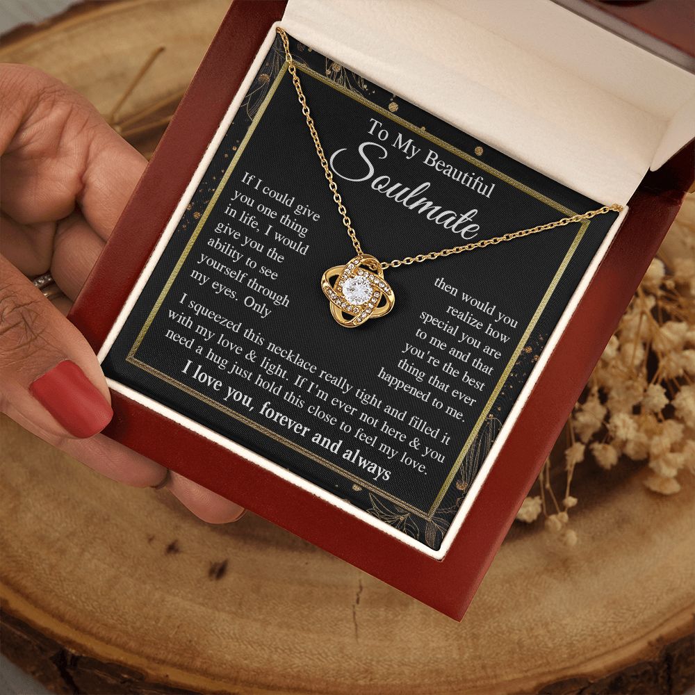 Soulmate Necklace Gift for Her, Soulmate Jewelry, Necklace for Future Wife, Valentine Jewelry for Wife Necklace Gifts from Husband - Soulmate Gift Necklace with Message Card and Gift Box Love knot Thang