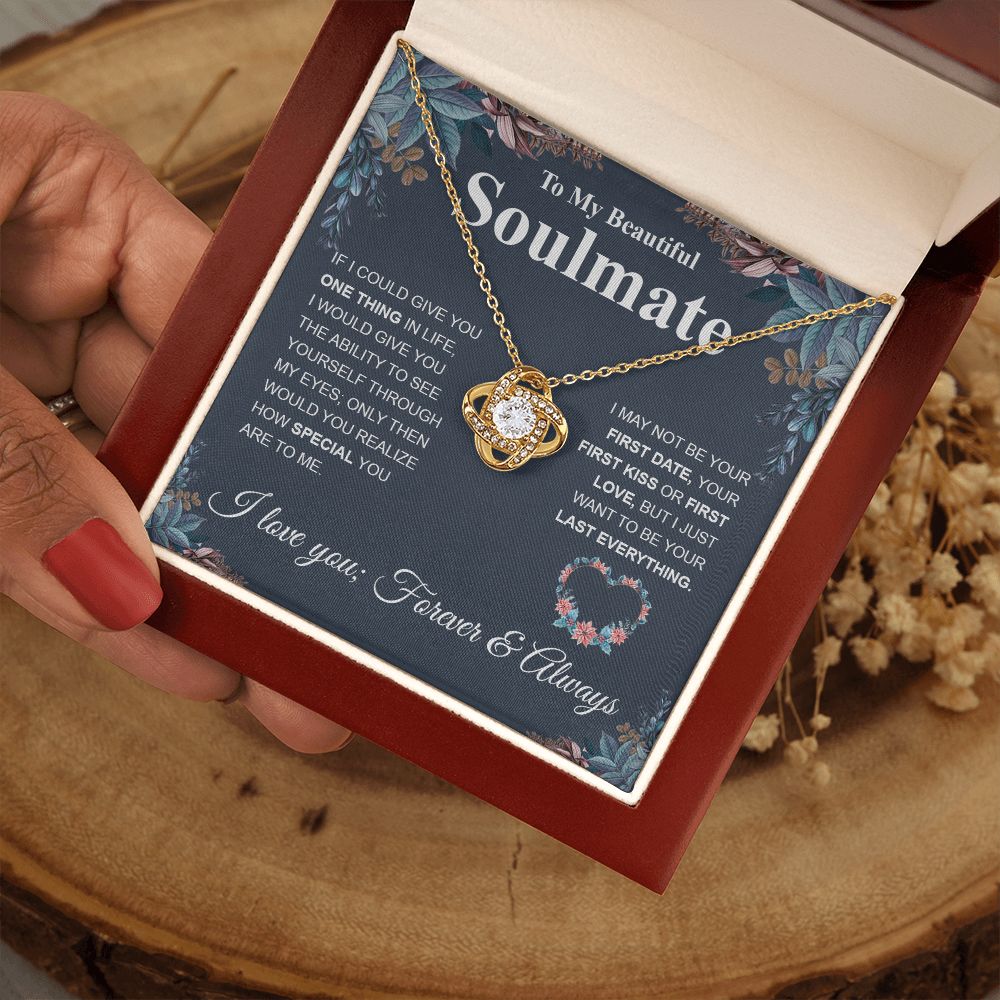 Beautiful Soulmate Necklace My Last Everything, Promise Necklace For Her, Fiance Gift For Her, Wedding Gifts For Future Wife With Message Card Box LED, Soulmate Necklace For Women, To My Wife Necklace Love knot Thang