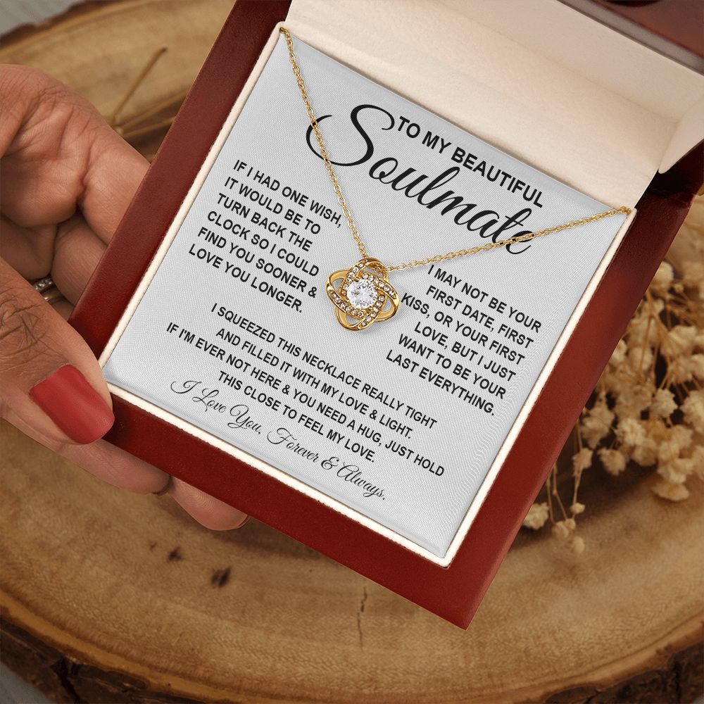 To My Beautiful Soulmate Necklace, Soulmate Jewelry For Women, Wife Necklace From Husband, Soulmate Gifts For Her, To My Future Wife Necklace Message Card and Necklace Gift Box Gift Box Styles on Birthday, Wedding, Anniversary, Valentine Love knot Thang
