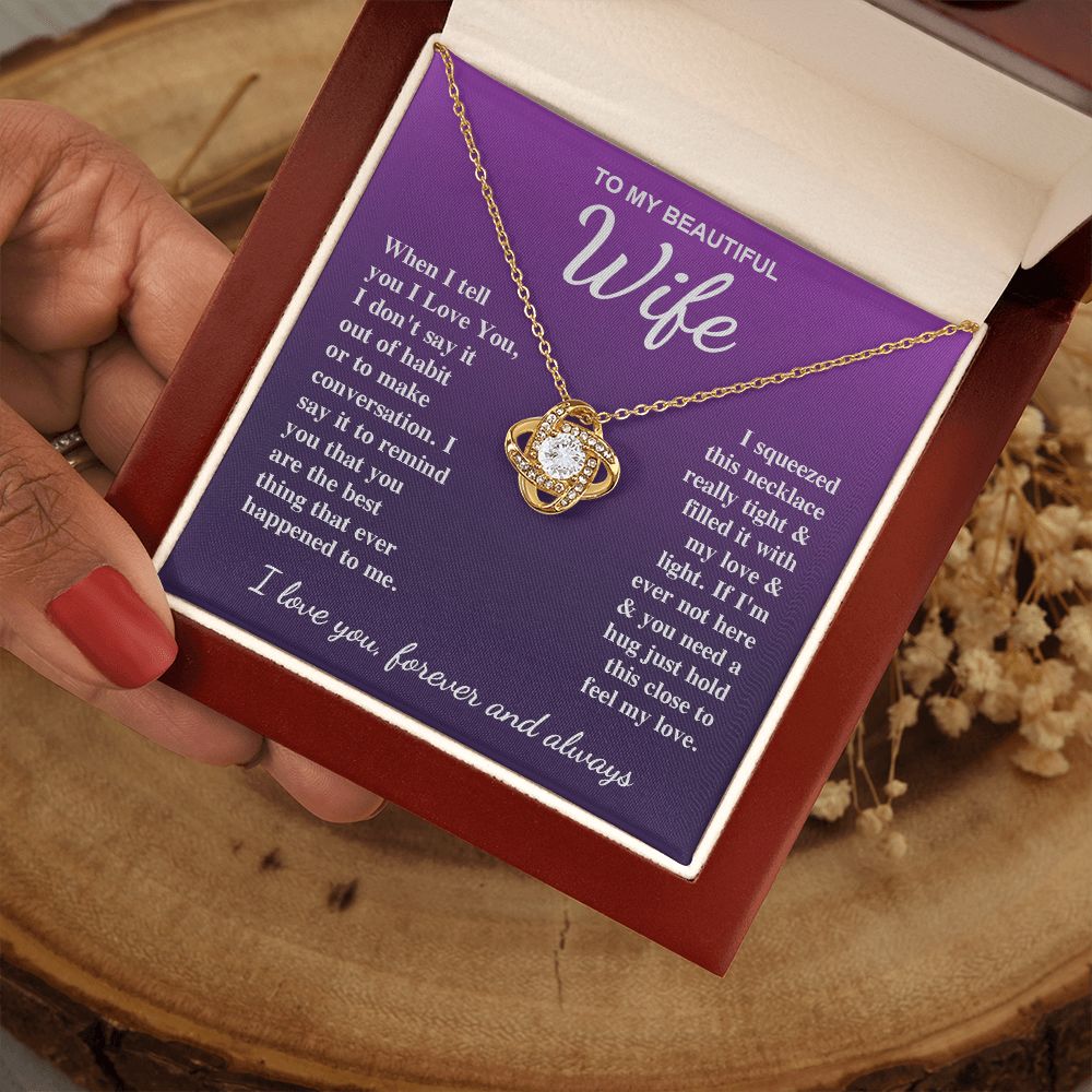 To My Beautiful Wife Necklace Gifts for Her, Soulmate for Wife Birthday Gifts from Husband, Valentine for Women, Soulmate Gifts, Message Card and Necklace Gifts Box Gift Box Styles on Birthday, Wedding, Anniversary, Valentine Love knot Thang