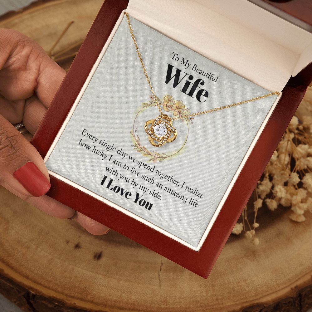 Wife Necklace Gifts From Husband, Wedding Anniversary Jewelry For Wife From Husband, Wife Birthday From Husband, Necklaces For Wife From Husband To My Wife Necklace, Necklace Message Card and Gift Box Styles on Birthday, Christmas, Anniversary  Love knot