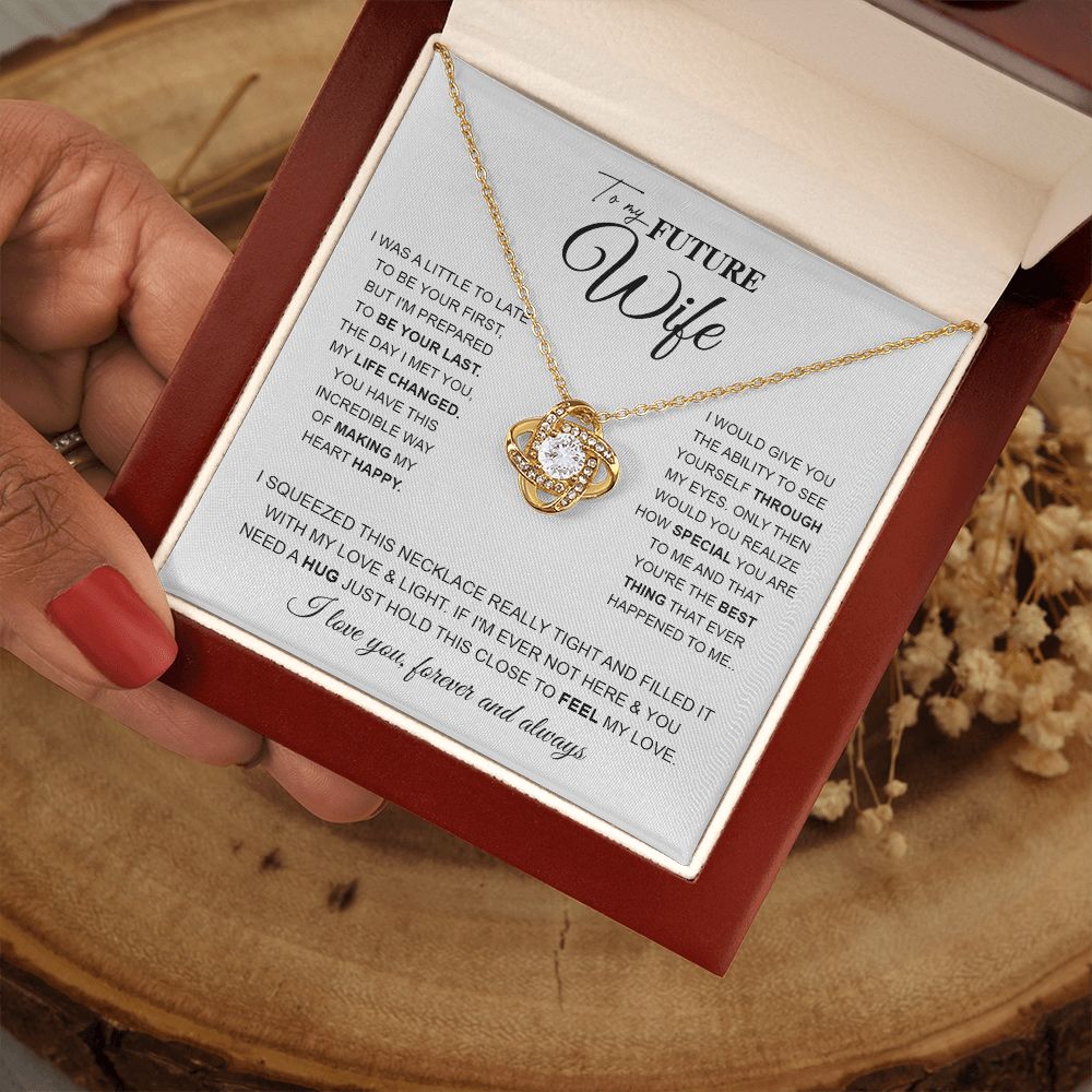 to My Future Wife Necklace Future Wife Gifts, Promise Necklace For Her, Fiance Gifts For Her, Wedding Birthday Gifts For Future Wife With Message Card Box LED, Soulmate Necklace For Women, To My Wife Necklace Love knot Thang