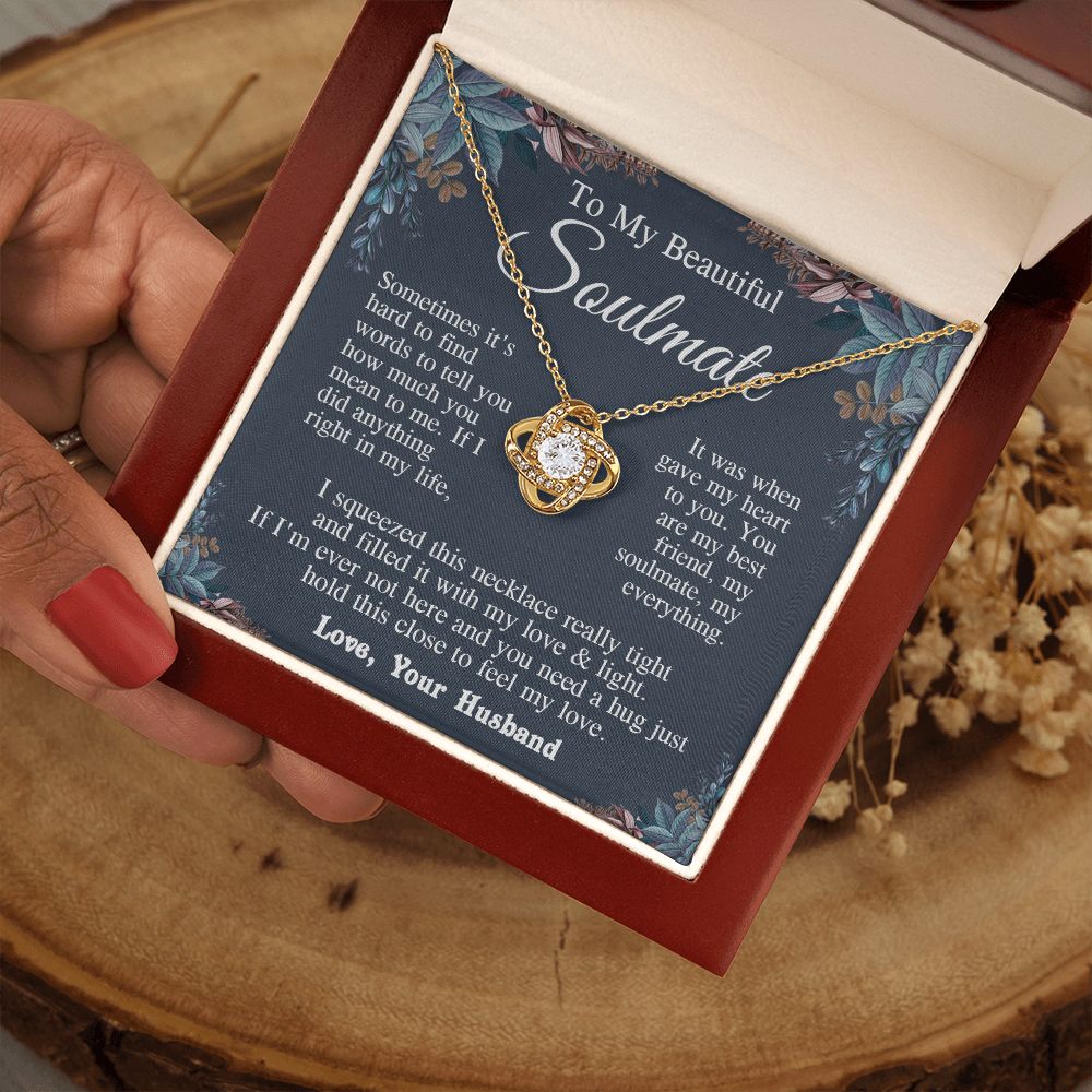 Soulmate Necklace from Husband, Valentine Romantic Gift for Wife from Husband to My Wife Necklaces for Wife Birthday Gifts, Wife Jewelry Necklace Message Card and Necklace Gift Box Gift Box Styles on Birthday, Wedding, Anniversary, Valentine Love knot Tha
