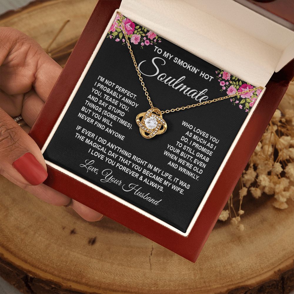 Soulmate Necklace Gifts from Husband, Wedding Gifts for Wife from Husband, Wife Birthday Gifts from Husband, To My Wife Necklace Message Card and Necklace Gifts Box Gift Box Styles on Birthday, Wedding, Anniversary, Valentine Love knot Thang