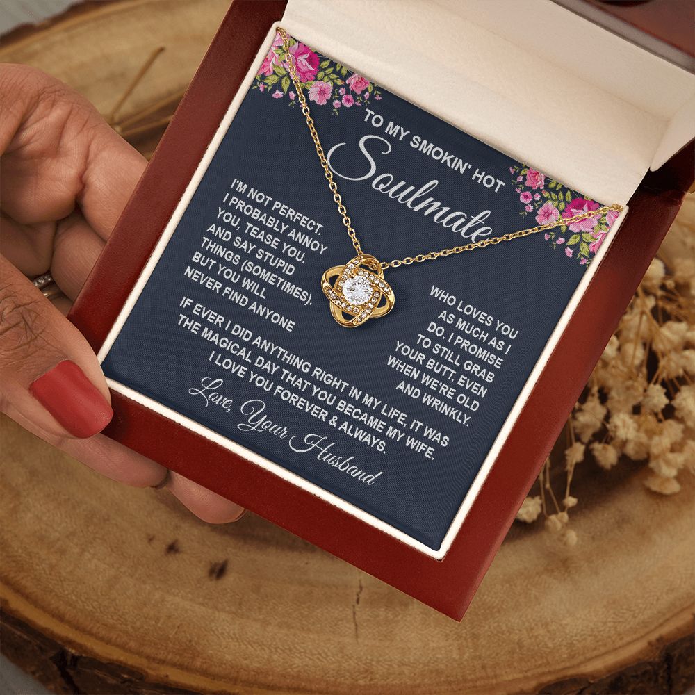 Soulmate Necklace Gifts from Husband, Wedding Anniversary Gifts for Wife from Husband, Wife Birthday Gifts from Husband, To My Wife Necklace Message Card and Necklace Gifts Box Gift Box Styles on Birthday, Wedding, Anniversary, Valentine Love knot Thang
