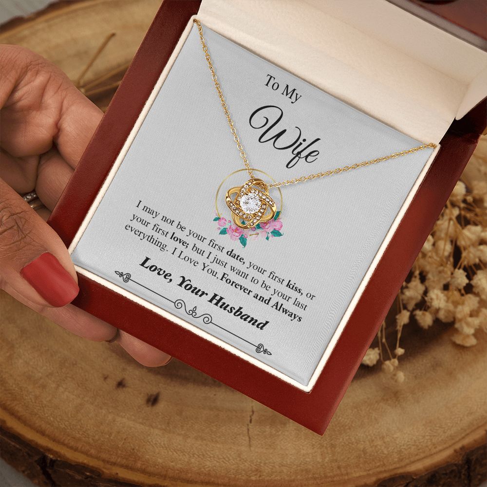 Couples Gifts, To My Dear Wife Necklace Gifts From Husband, Wedding Anniversary Jewelry For Wife From Husband, Necklace Customer Name Message Card and Gift Box styles On Birthday, Christmas, Anniversary Love knot Thang