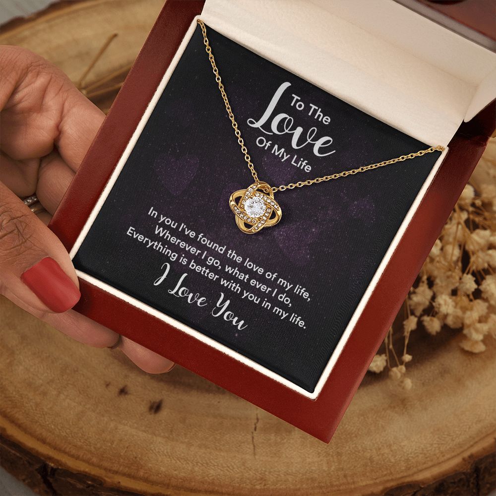 Couples Gifts, To the Love of My Life Necklace Love Knot Special Gift, Wedding Anniversary Jewelry For Wife From Husband, Wife Birthday From Husband, To My Soulmate Message Card and Gift Box styles On Birthday, Christmas, Anniversary  Love knot Thang