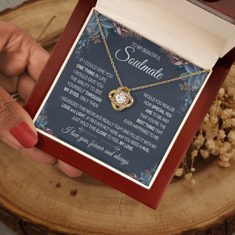 To My Soulmate Necklace Women, Necklaces For Wife from Husband, Soulmate Necklace to My Future Wife, Necklace For Soulmate with Message Card and Necklace Gift Box Gift Box Styles on Birthday, Christmas, Wedding, Anniversary Love knot Thang