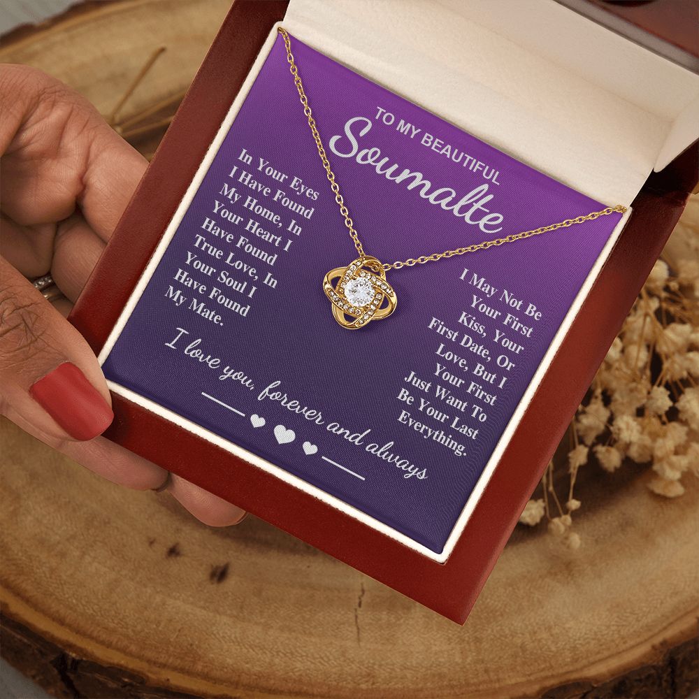 To My Beautiful Soulmate Necklace Gift, Soulmate for Wife Birthday Gifts from Husband, Valentine for Women, Soulmate Gifts, Message Card and Necklace Gifts Box Gift Box Styles on Birthday, Wedding, Anniversary, Valentine Love knot Thang