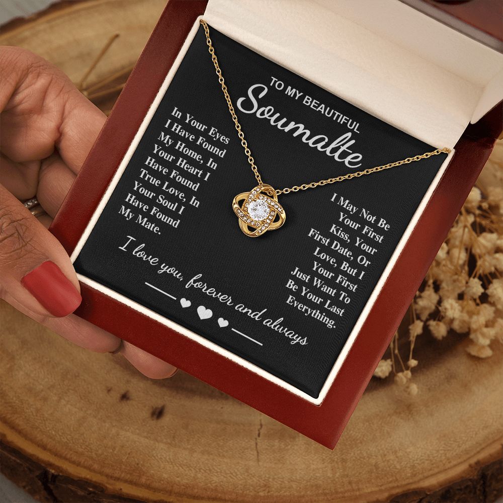 To My Beautiful Soulmate Necklace Gifts, Soulmate for Wife Birthday Gifts from Husband, Valentine for Women, Soulmate Gifts, Message Card and Necklace Gifts Box Gift Box Styles on Birthday, Wedding, Anniversary, Valentine Love knot Thang