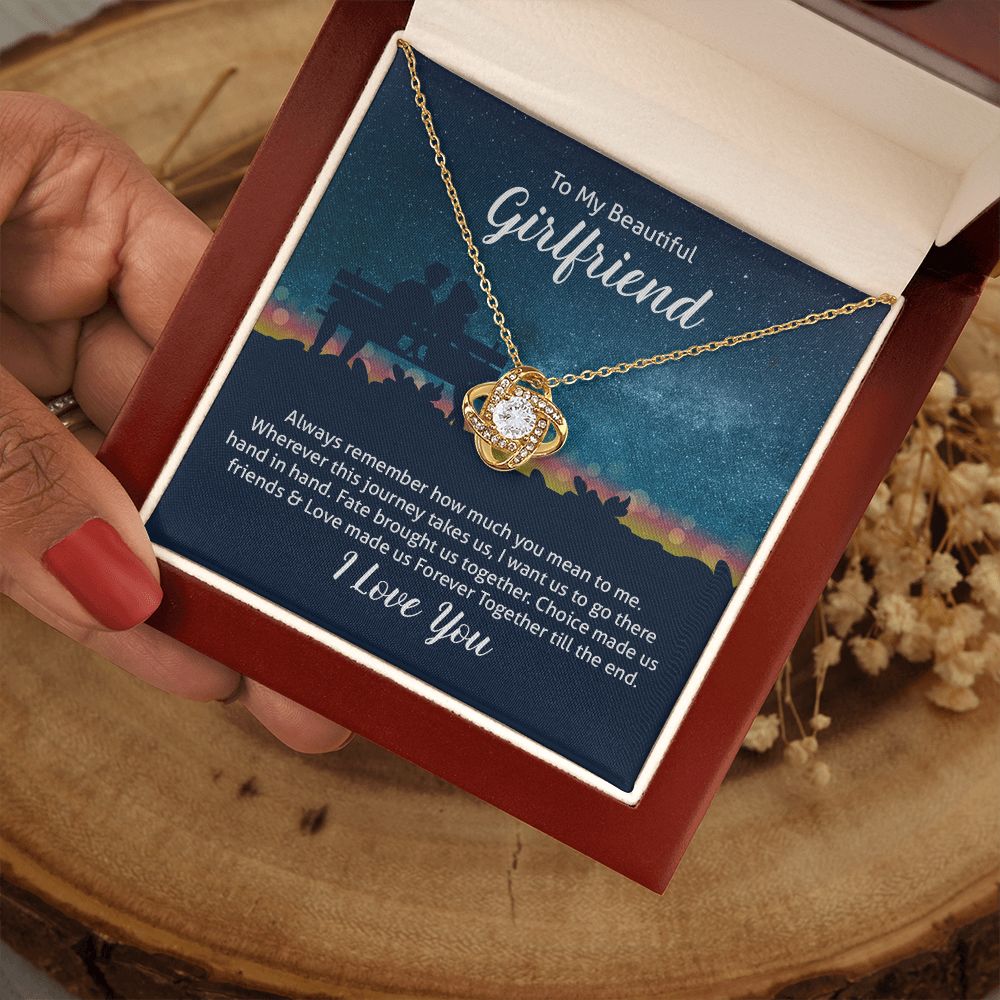 Couples Gifts Necklace To My Beautiful Girlfriend Necklace Gifts For My Wife, I Love You, Love Knot Meaningful Necklace Message Card and Gift Box Styles on Birthday, Christmas, Anniversary Love knot Thang