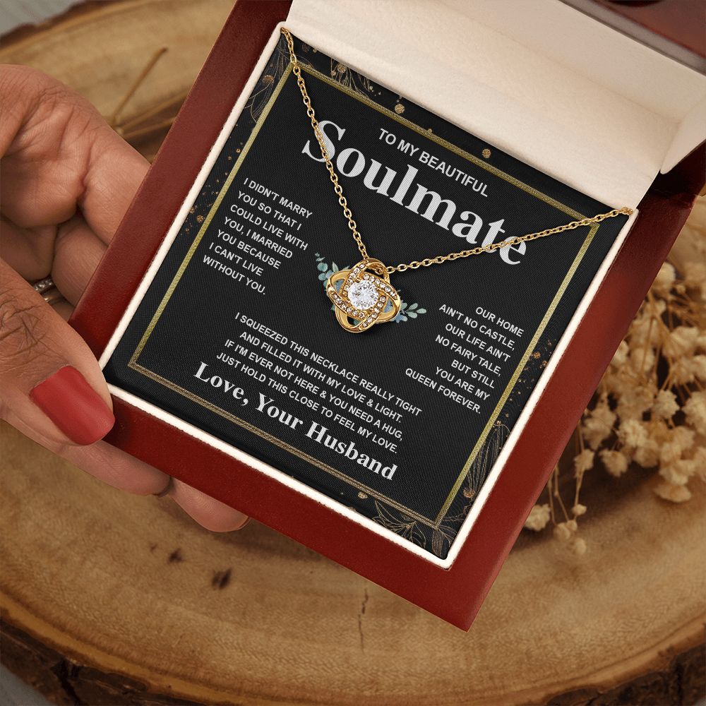 Soulmate Necklace Gift From Husband To My Badass Wife Valentines Days Anniversary Jewelry with Message Card and Gift Box. Gift for Wife. Necklace Gift Set for Wife Message Card and Necklace Love knot Thang