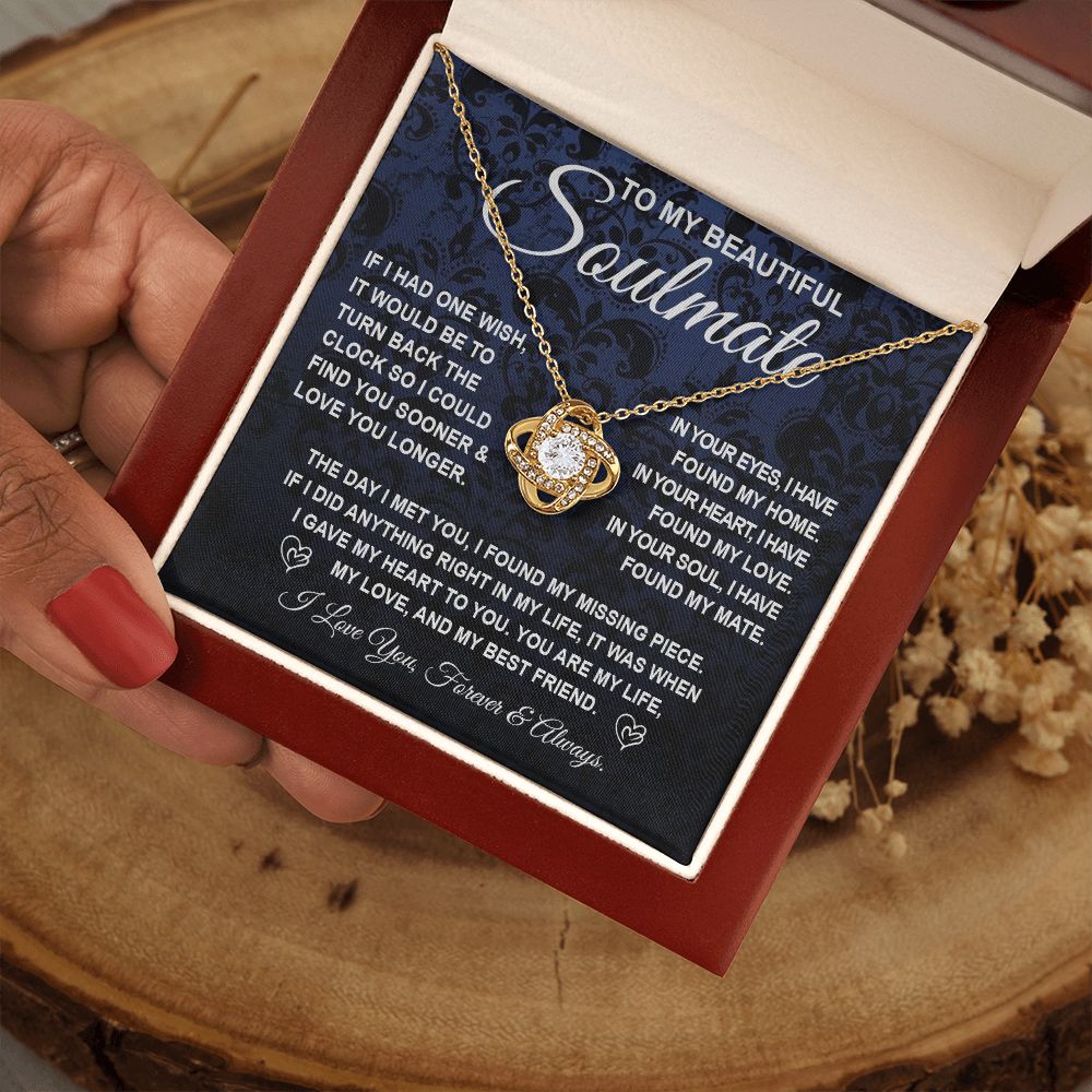 To My Beautiful Soulmate Necklace Gift for Her, Soulmate for Wife Birthday Gifts from Husband, Wedding Jewelry for Women, Soulmate Gifts, Message Card and Necklace Gifts Box Gift Box Styles on Birthday, Wedding, Anniversary, Valentine Love knot Thang