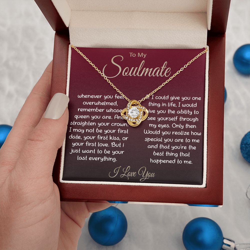 To My Soulmate Necklace For Women, Couple Gifts For Girlfriend, Valentine Christmas Presents For Girlfriend, Valentine Necklace Gifts For Wife, Women Romantic Jewelry For Her Vanlentine Day's Message Card and Gift Box Styles LOVE KNOT