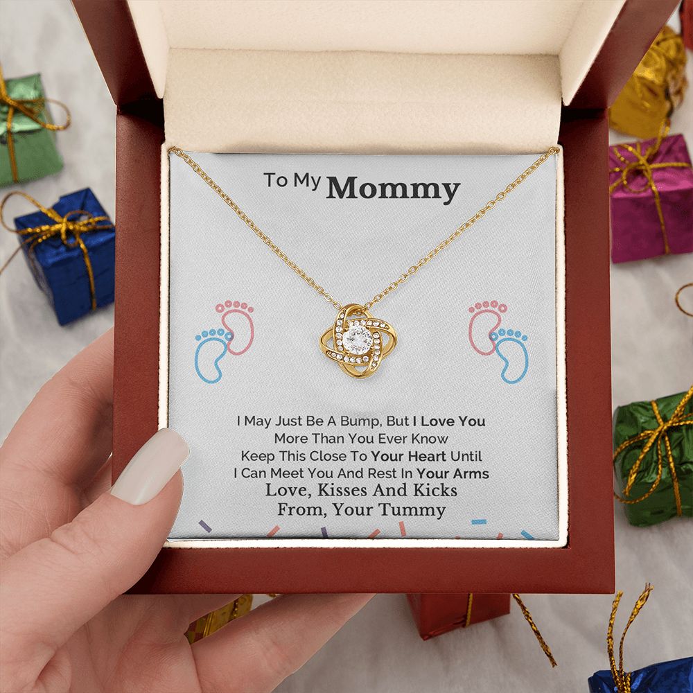 New Mom Gift Jewelry, To My Mommy Mom to Be Baby Feet Heart Pendant Necklace, Expecting Mother Pregnancy Gift Set, Baby Shower Gift, Mothers day Gift, Mom Necklace, Perfect Mother's Day Gift For New Mom LOVE KNOT