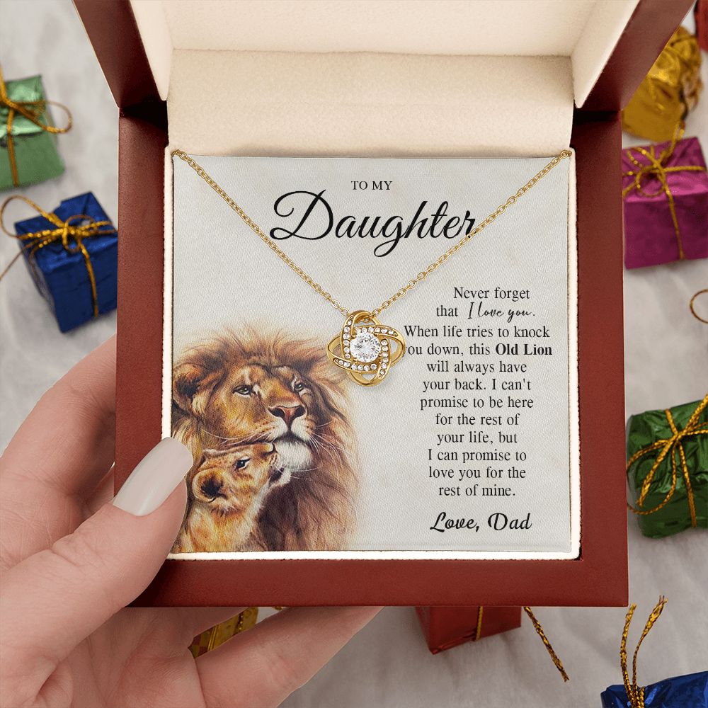 To My Daughter Gifts From Lion Dad, Father Daughter Gift, Daughter Necklace From Dad, Dad And Daughter, Necklace Gifts From Dad To Daughters, Lion Daughter Necklace, Necklace Message Card and Gift Box Styles on Birthday, Christmas, Valentine LOVE KNOT