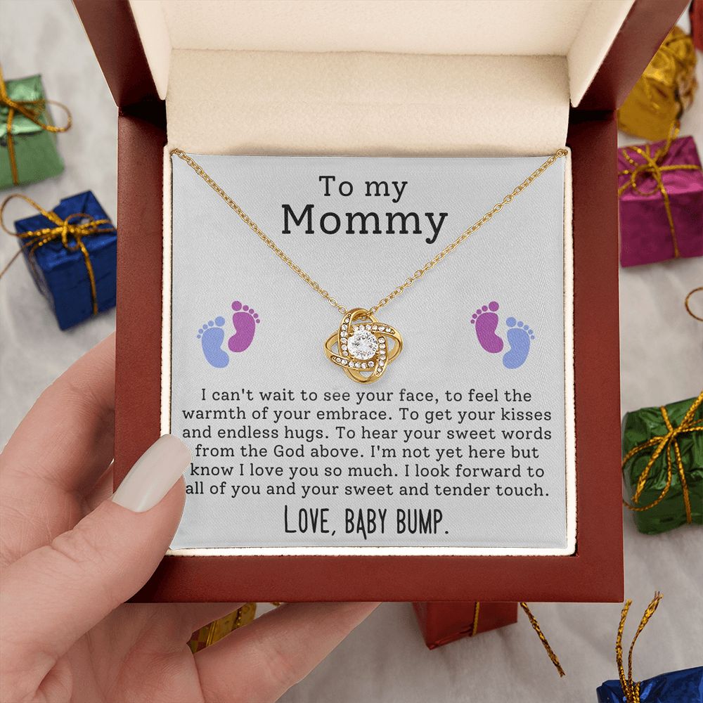 New Mom Gift Jewelry, To My Mommy Mom to Be Baby Feet Heart Pendant Necklace, Baby Shower Gift, Expecting Mother Pregnancy Gift Set, Mothers day Gift, Mom Necklace, Perfect Mother's Day Gift For New Mom LOVE KNOT
