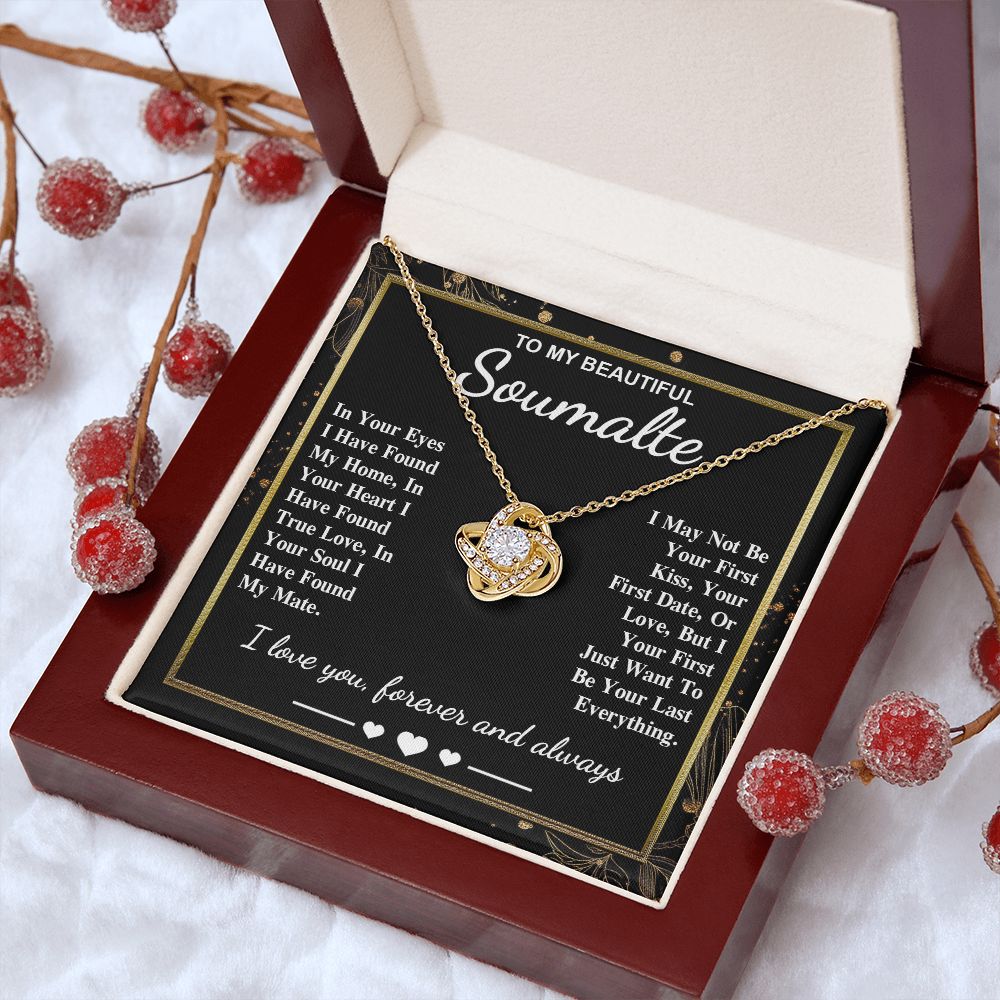 To My Beautiful Soulmate Necklace Gift, Soulmate for Wife Valentine Gifts from Husband, Wedding for Women, Soulmate Gifts, Message Card and Necklace Gifts Box Gift Box Styles on Birthday, Wedding, Anniversary, Valentine Love knot Thang