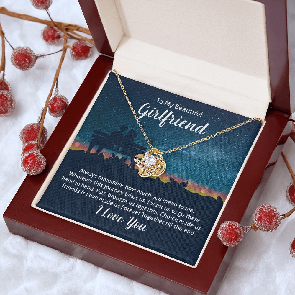 Couples Gifts Necklace To My Beautiful Girlfriend Necklace Gifts For My Wife, I Love You, Love Knot Meaningful Necklace Message Card and Gift Box Styles on Birthday, Christmas, Anniversary Love knot Thang