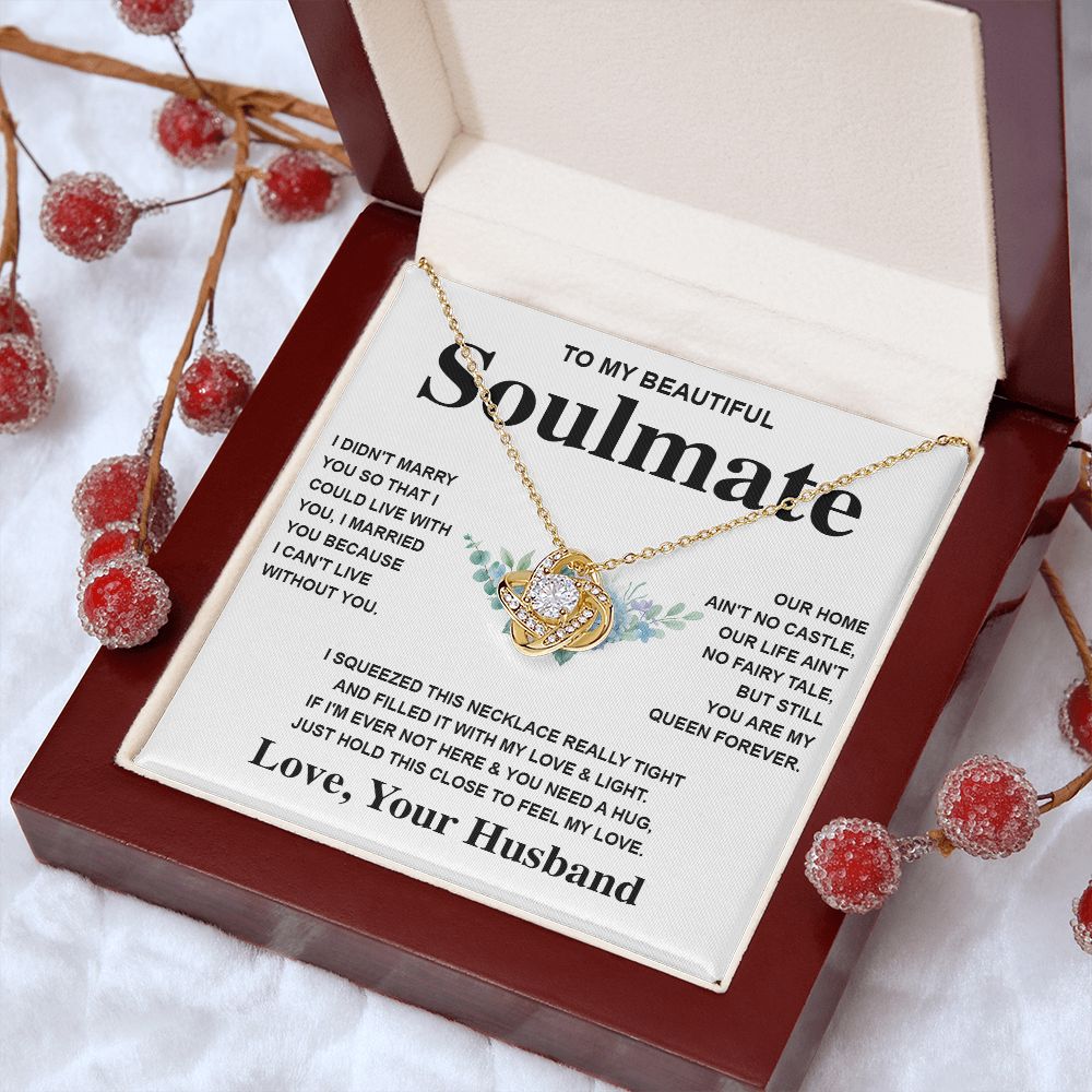 Soulmate Necklace Gift From Husband To My Badass Wife Pendant Valentines Day Anniversary Jewelry with Message Card and Gift Box. Gift for Wife. Necklace Gift Set for Wife Message Card and Necklace Gifts Box Gift Box Styles Love knot Thang