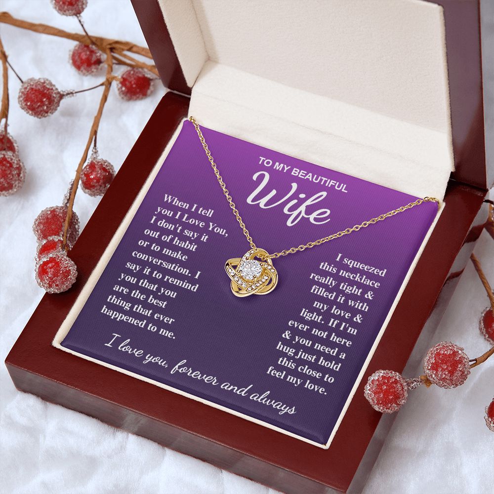 To My Beautiful Wife Necklace Gifts for Her, Soulmate for Wife Birthday Gifts from Husband, Valentine for Women, Soulmate Gifts, Message Card and Necklace Gifts Box Gift Box Styles on Birthday, Wedding, Anniversary, Valentine Love knot Thang