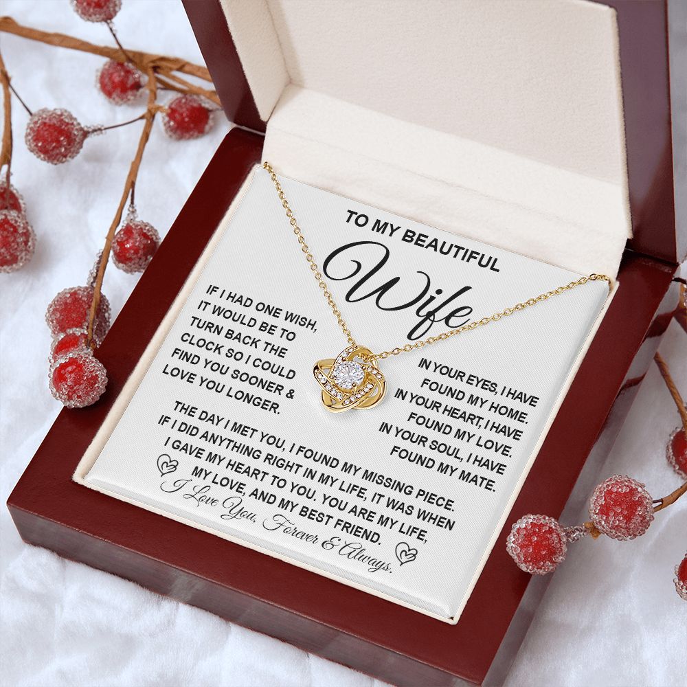 To My Beautiful Wife Necklace Gift for Her, Soulmate for Wife Birthday Gifts from Husband, Anniversary Jewelry for Women, Soulmate Gifts, Message Card and Necklace Gifts Box Gift Box Styles on Birthday, Wedding, Anniversary, Valentine Love knot Thang