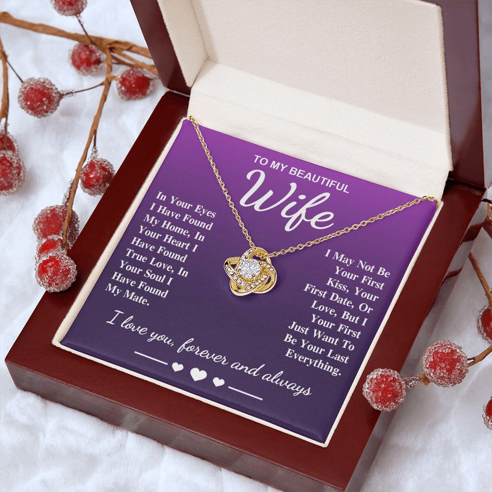 To My Beautiful Wife Necklace Gift, Soulmate for Wife Birthday Gifts from Husband, Valentine for Women, Soulmate Gifts, Message Card and Necklace Gifts Box Gift Box Styles on Birthday, Wedding, Anniversary, Valentine Love knot Thang
