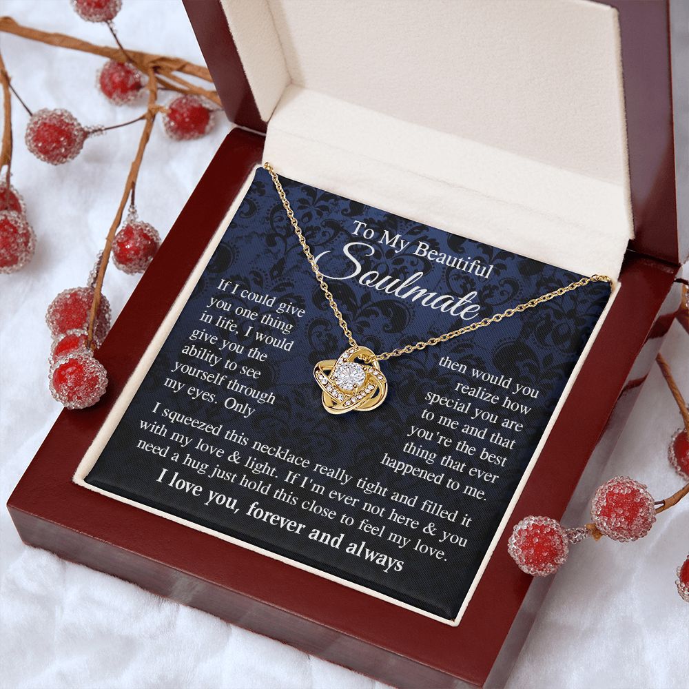 Soulmate Necklace Gift for Her, Soulmate Jewelry, Necklace for Future Wife, Valentine Anniversary Jewelry for Wife Necklace Gifts from Husband - Soulmate Gift Necklace with Message Card and Gift Box Love knot Thang