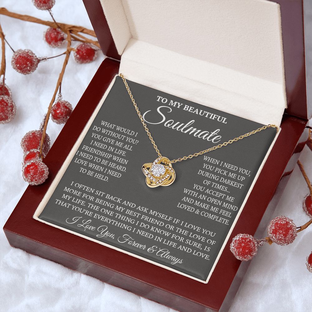Couples Gifts Necklace To My Soulmate Necklace, Necklace Gifts For Wife From Husband Jewelry Romantic Gifts For My Wife Necklace Message Card and Gift Box Styles on Birthday, Christmas, Wedding, Anniversary, Valentine Love knot Thang