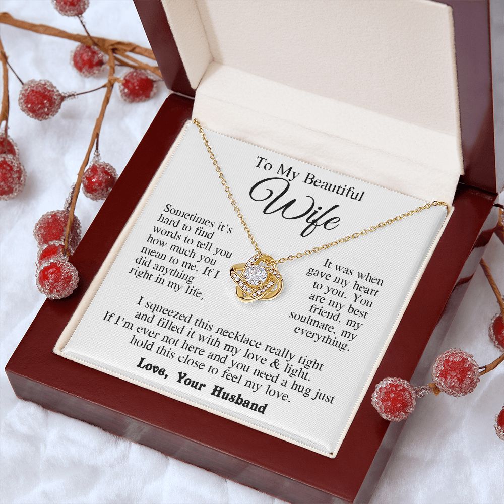 Wife Necklace from Husband, Anniversary Romantic Gifts for Wife from Husband to My Wife Necklaces for Wife Birthday Gifts, Wife Jewelry Necklace Message Card and Necklace Gift Box Gift Box Styles on Birthday, Wedding, Anniversary, Valentine Love knot Than