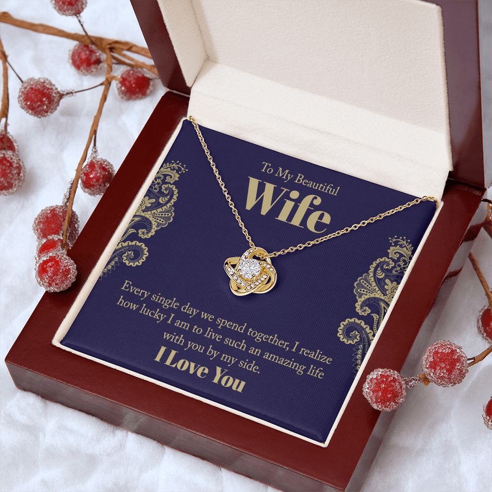 To My Beautiful Wife, Love Knot Necklace Gifts For Wife From Husband, To My Soulmate Necklace For Women, To My Wife Necklace Wedding Anniversary, I Love You, Meaningful Necklace Message Card and Gift Box Styles on Birthday, Christmas, Anniversary Love kno