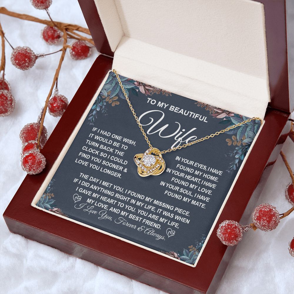 To My Beautiful Wife Necklace Gift for Her, Soulmate for Wife Valentine Gifts from Husband, Birthday Jewelry for Women, Soulmate Gifts, Message Card and Necklace Gifts Box Gift Box Styles on Birthday, Wedding, Anniversary, Valentine Love knot Thang