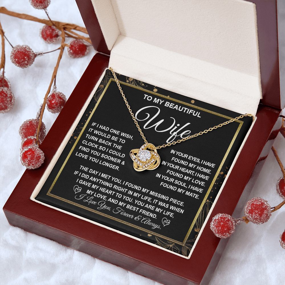 To My Beautiful Wife Necklace Gift for Her, Soulmate for Wife Valentine Gifts from Husband, Wedding Jewelry for Women, Soulmate Gifts, Message Card and Necklace Gifts Box Gift Box Styles on Birthday, Wedding, Anniversary, Valentine Love knot Thang